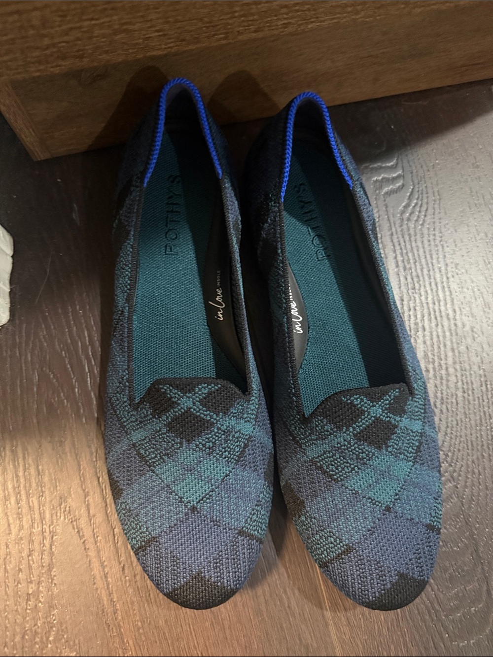 Rothy’s Womens Blue Plaid Knit Slip-On Flats